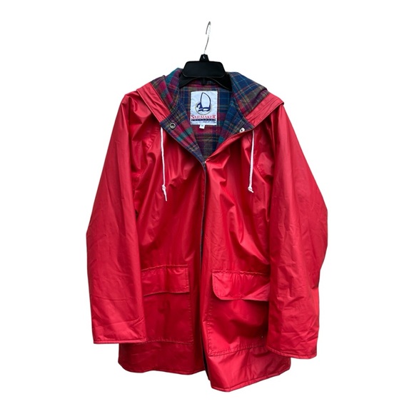 Vintage Sailmaker Red Rain Jacket Tartan Lining Medium 
Coastal Fisherman - Picture 1 of 7